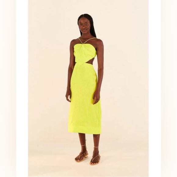 NWT -farm rio mosteria midi dress lime green size M linen blend - Picture 1 of 11